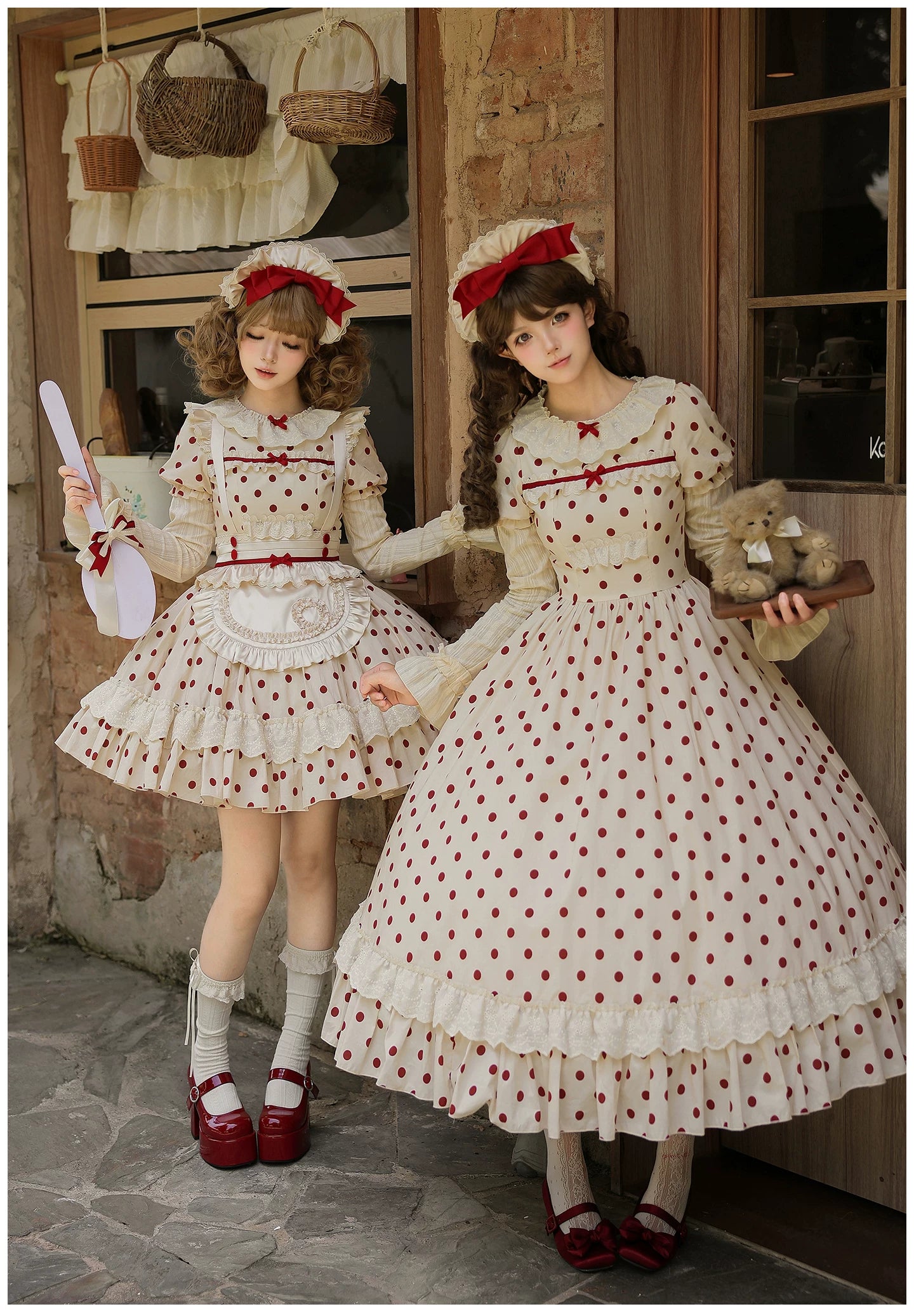 Polka Dot Lollipop - Cotton Old School Lolita Polka Dot OP Dress 45768:861548