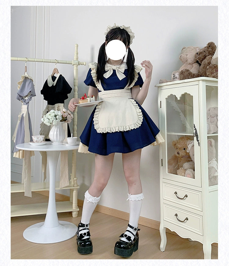 With PUJI~KissKiss~Maid Lolita OP Dress Pleated Lace Multicolor Dress   