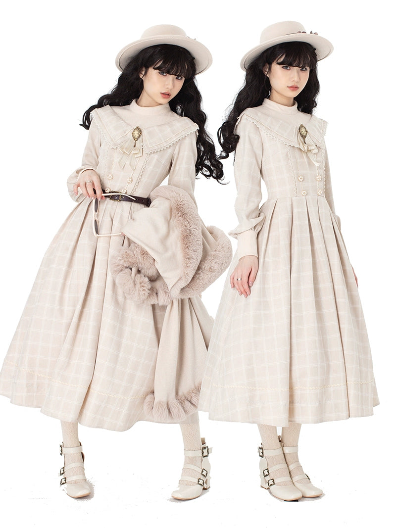 ZeeYe~Maple Dan Bai Lu~Classic Lolita Plaid Dress Long Sleeved OP