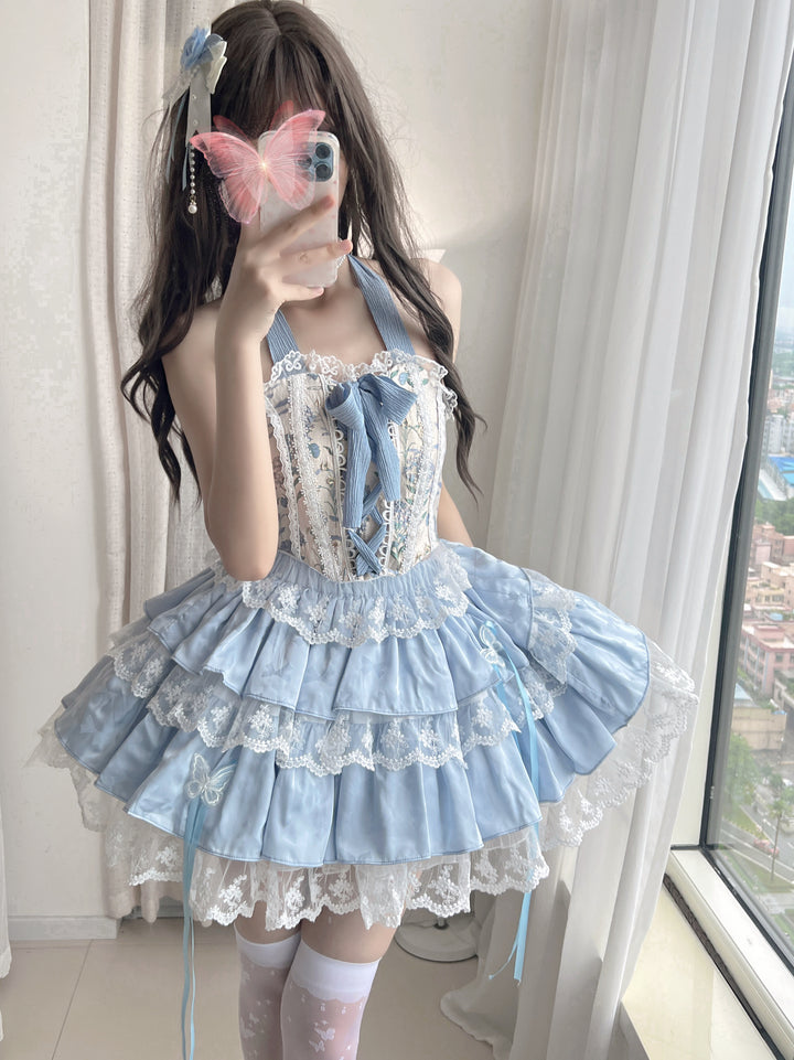 Qianmu~Endless Summer~Sweet Lolita Skirt Set with Ballet-Styled Bodice 42404:739180