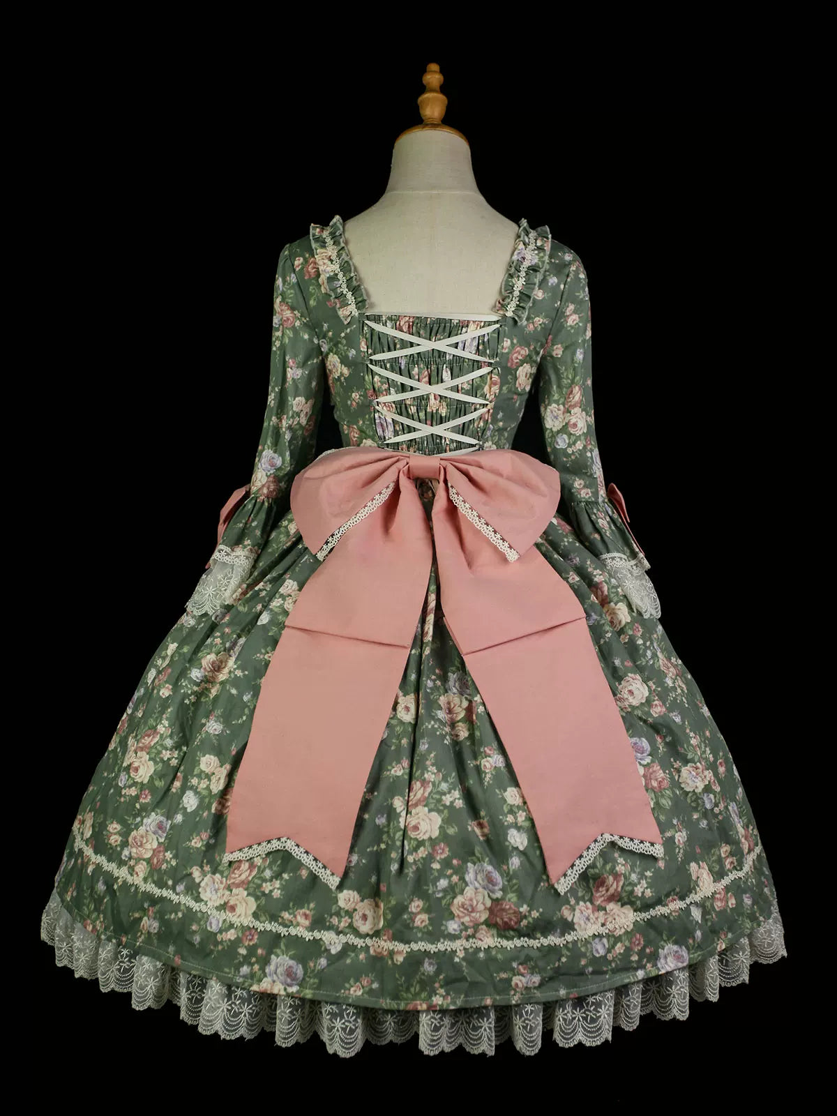 Classic Lolita Rococo Floral Print OP Dress, Lace Hime Sleeve 45668:857616