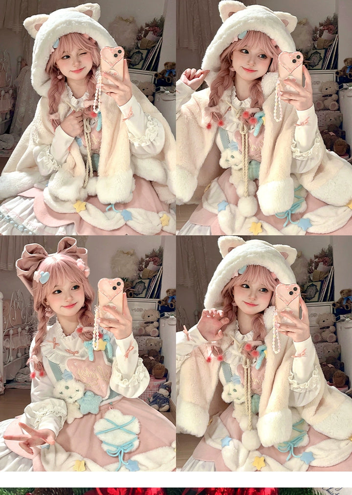 Mewroco~Lucky Star~Winter Sweet Lolita SK Kawaii Cat Ear Cape Suit 40052:649984