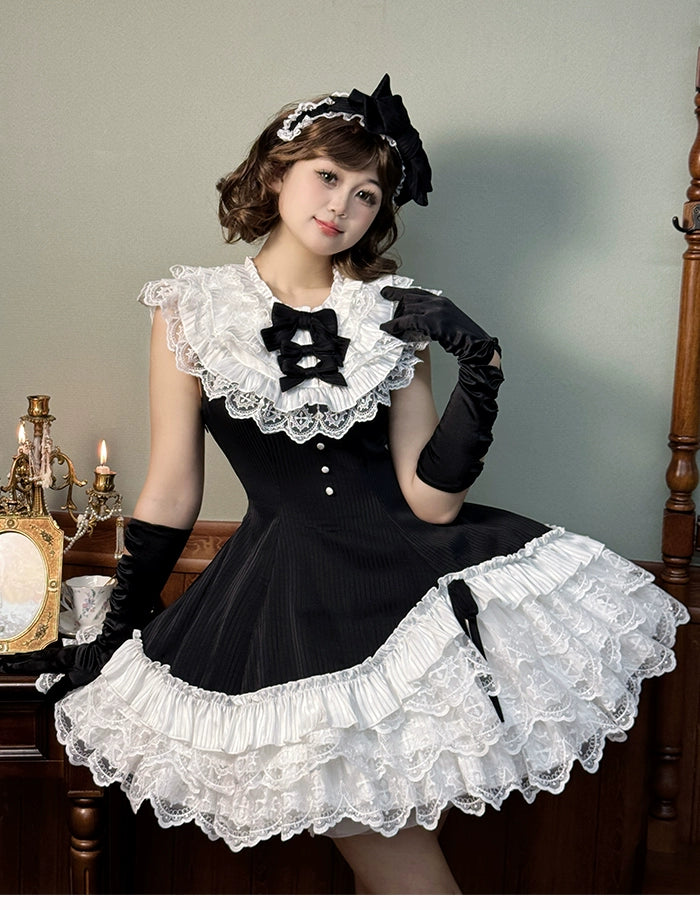 Alice Girl~Arrogant Miss~Sweet Lolita Jumper Dress with Tiered Lace Skirt