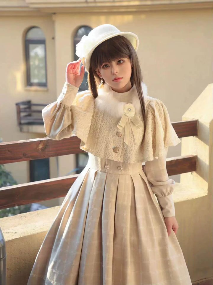 ZeeYe~Elegant Lolita Cape Fox Fur Collar Lolita Cape Coat