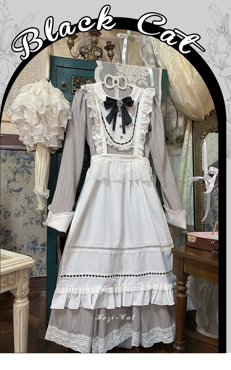 Hezi's Cat Haven~Black Cat Butler~Maid Lolita OP Dress Elegant Black and White Dress 40552:667032