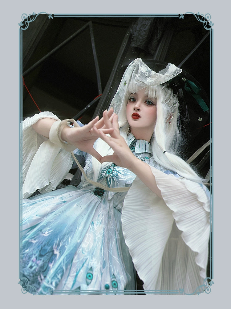 (BFM)YingLuoFu~Cthulhu Mythos~Halloween Elegant Blue Lolita OP Dress   