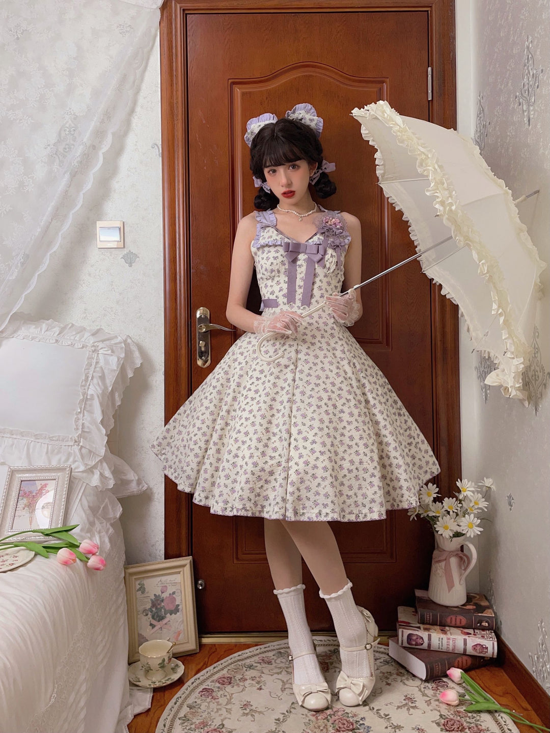 (BFM)TCutey~Enchanting~Sweet Lolita JSK Dress Floral Print High Waist Lolita Dress   