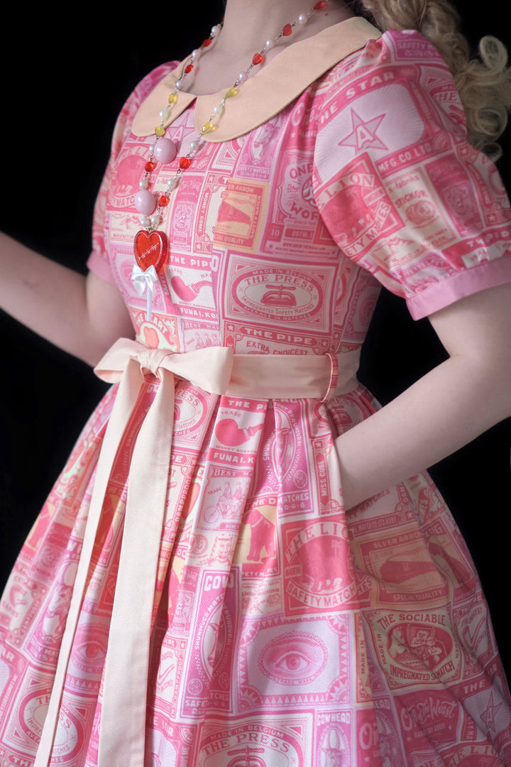 Miss Cube - Antique Label - Retro Lolita OP Dress Short Sleeve Dress