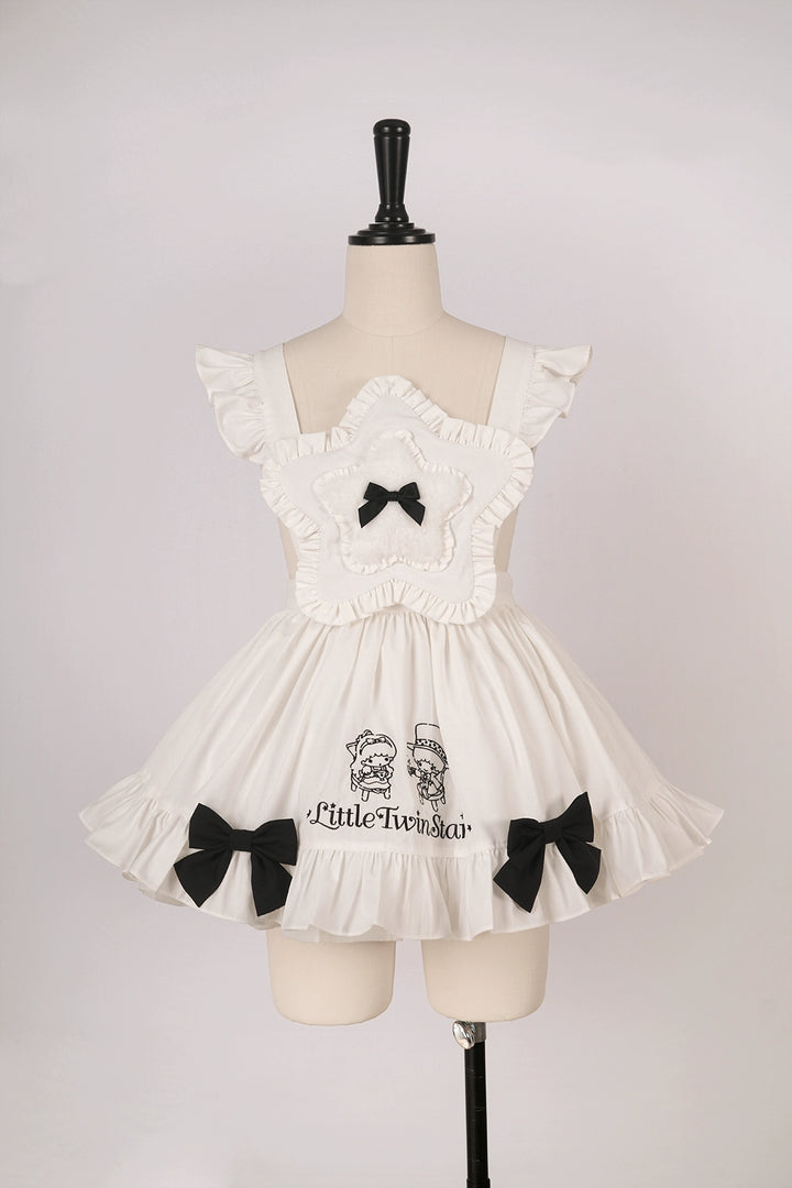 Vcastle~Sweet Lolita OP Dress Splicing Sleeve Apron Dot Print Dress S white apron 