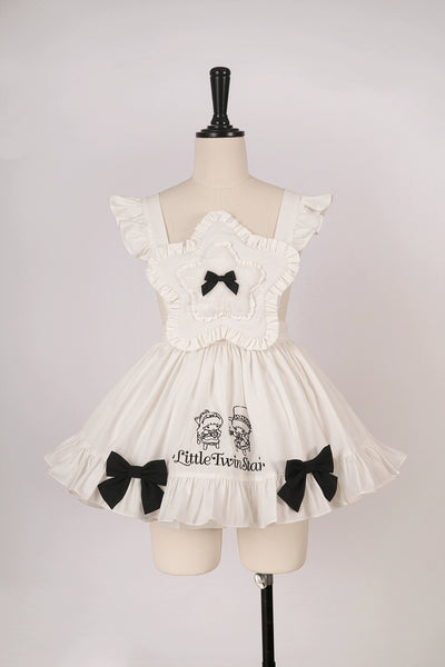 Vcastle~Sweet Lolita Splicing Sleeve OP Dot Print S white apron 