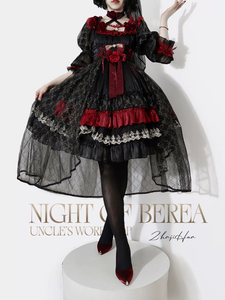 Uncle Wall Original~Night of Berea~Gothic Lolita OP Black and Red Lolita Dress