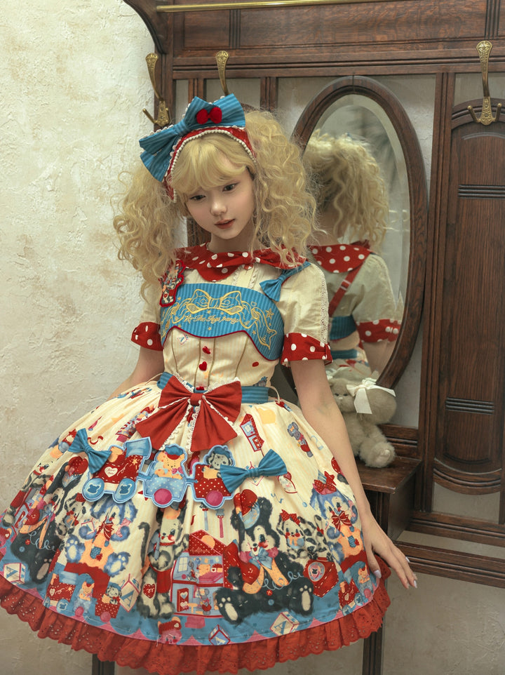 Star Fantasy~The Dogs Party~Kawaii Lolita Dress Set with JSK Salopette and Shirt