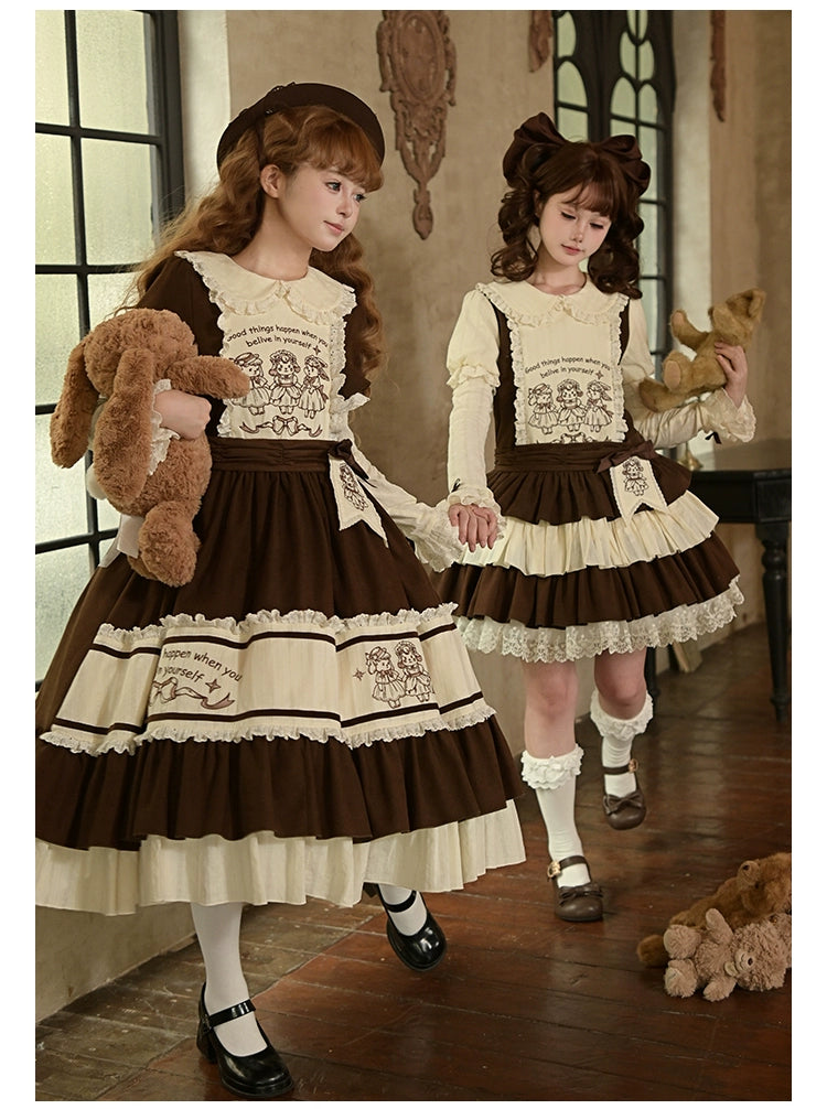 With PUJI - Sugar Frost Tale - Kawaii Lolita OP Button Closure Dress, Lamb & Bunny Embroidery 44101:796500