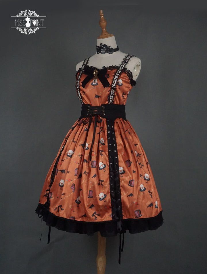 Miss Point~Gothic Lolita Clown and Bat Wings Print JSK Customized XS pumpkin 