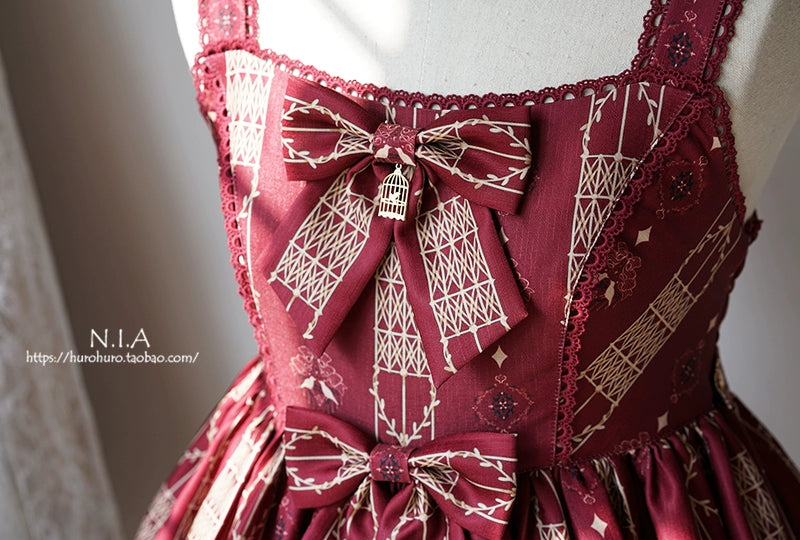 Nia Lolita~Elegant Lolita Dress High Waist JSK Red High Waisted JSK S 