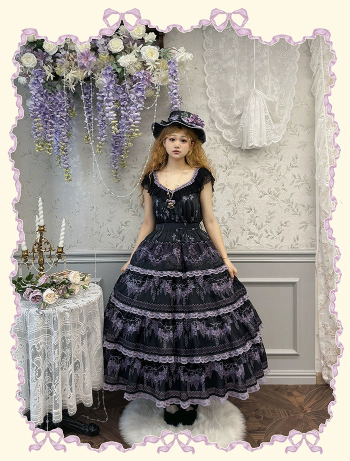 Alice Girl~Muscari Botryoides~Vintage Lolita JSK Dress Grape Prints Dress   