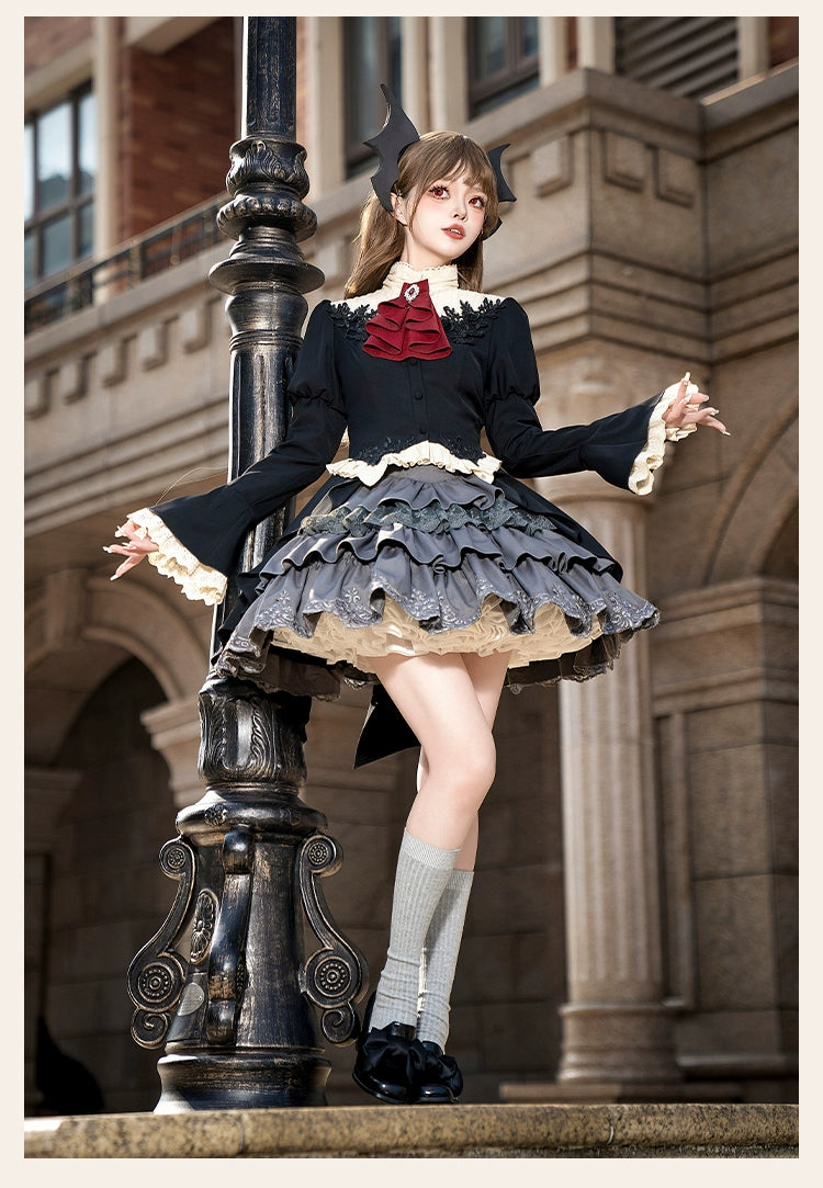 With PUJI~Night Feast~Gothic Lolita Suit Ouji Lolita Tailcoat Tiered Skirt Shorts