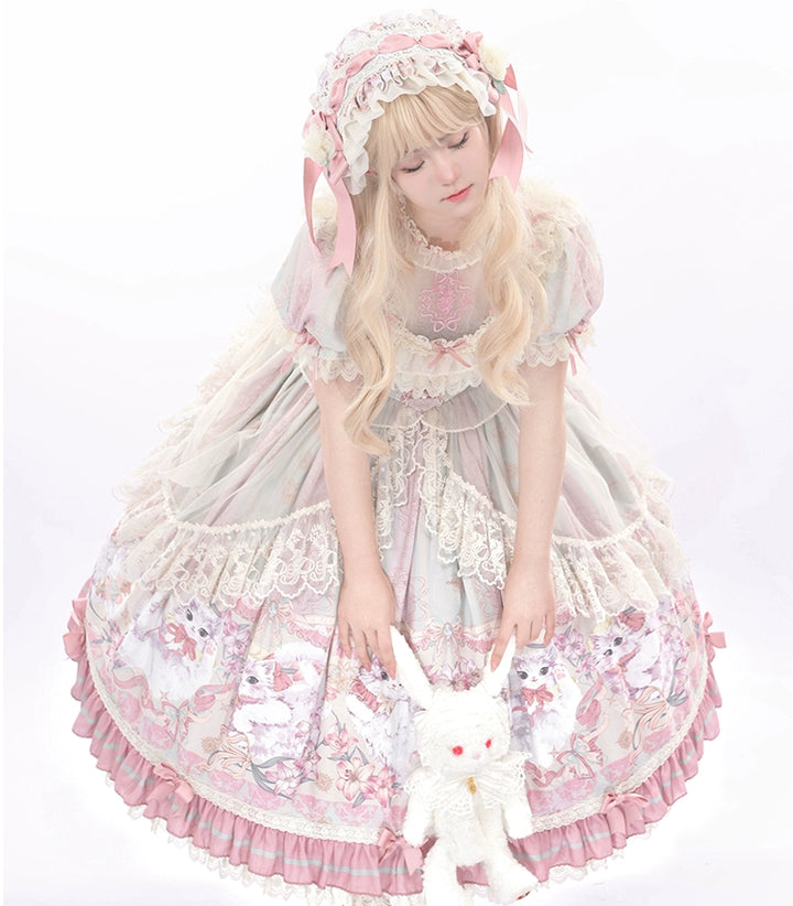 Bolero~Liliana Cat~Sweet Lolita Gorgeous OP Dress with Soft Lace & Organza