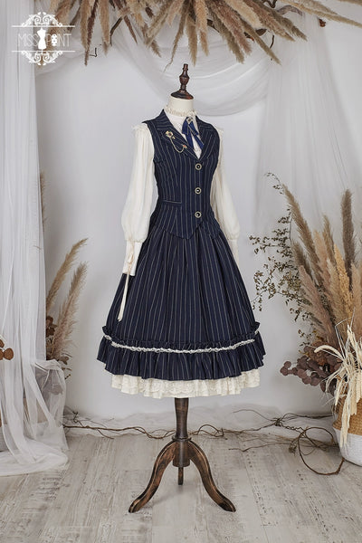 Miss Point~Rose Doll~Elegant Lolita Striped Fishbone Skirt   