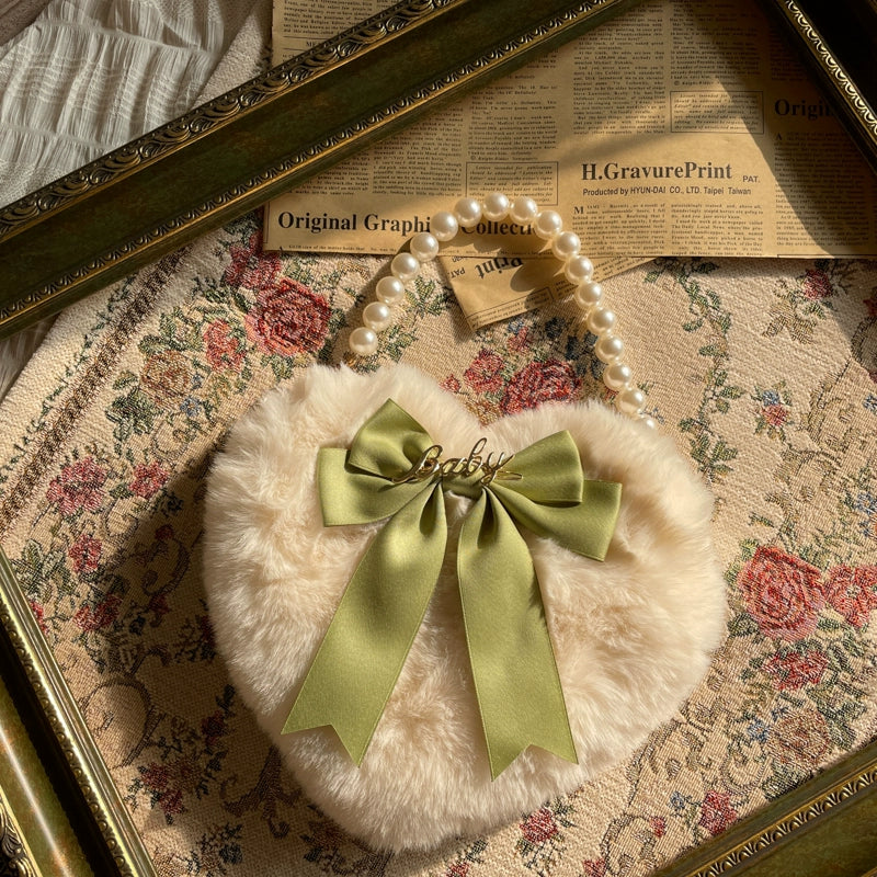 MAID~Kawaii Lolita Heart Bag Plush Pearl Chain Handbag 32554:388544