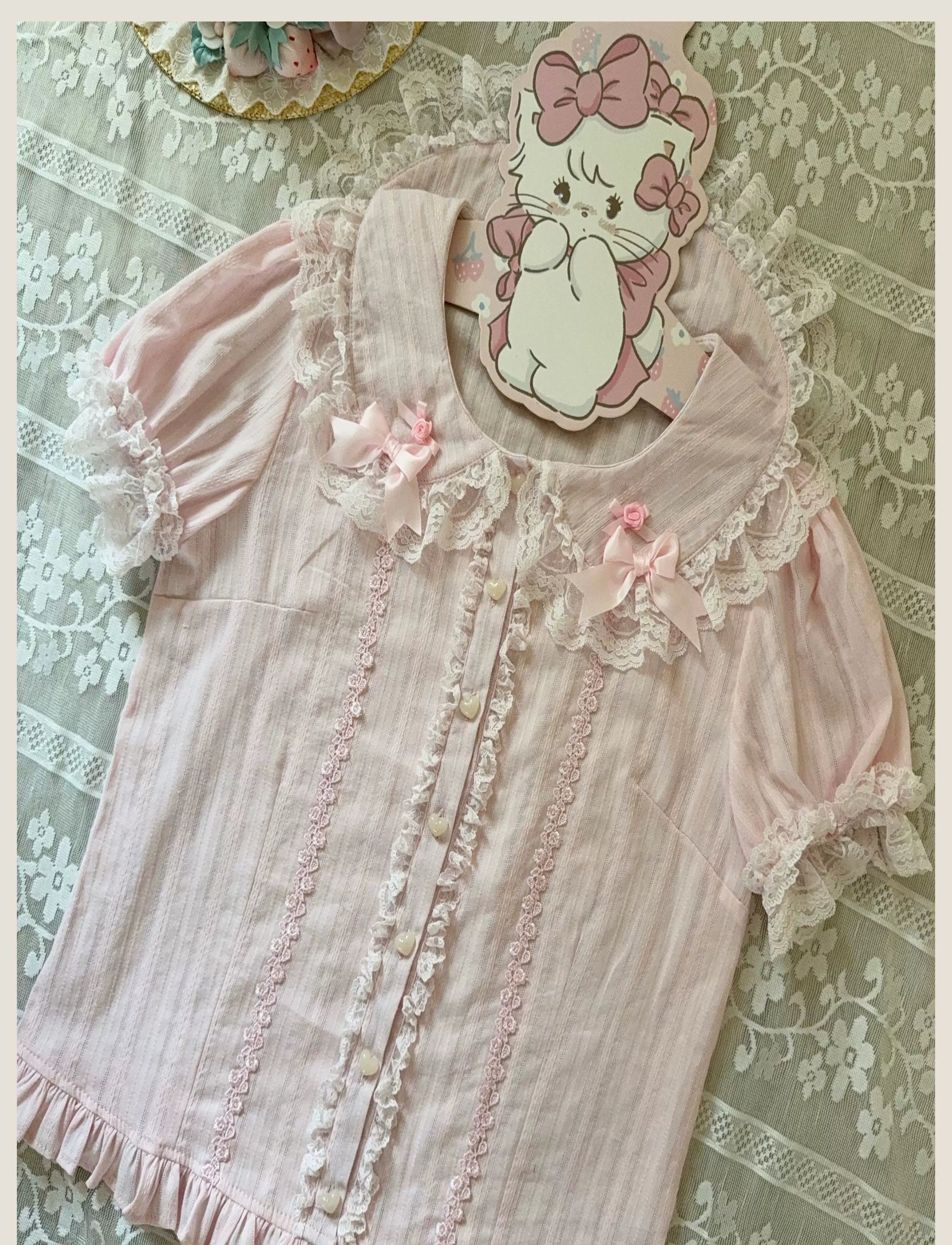 Old School Lolita Peter Pan Collar Blouse with Lace 45504:851254