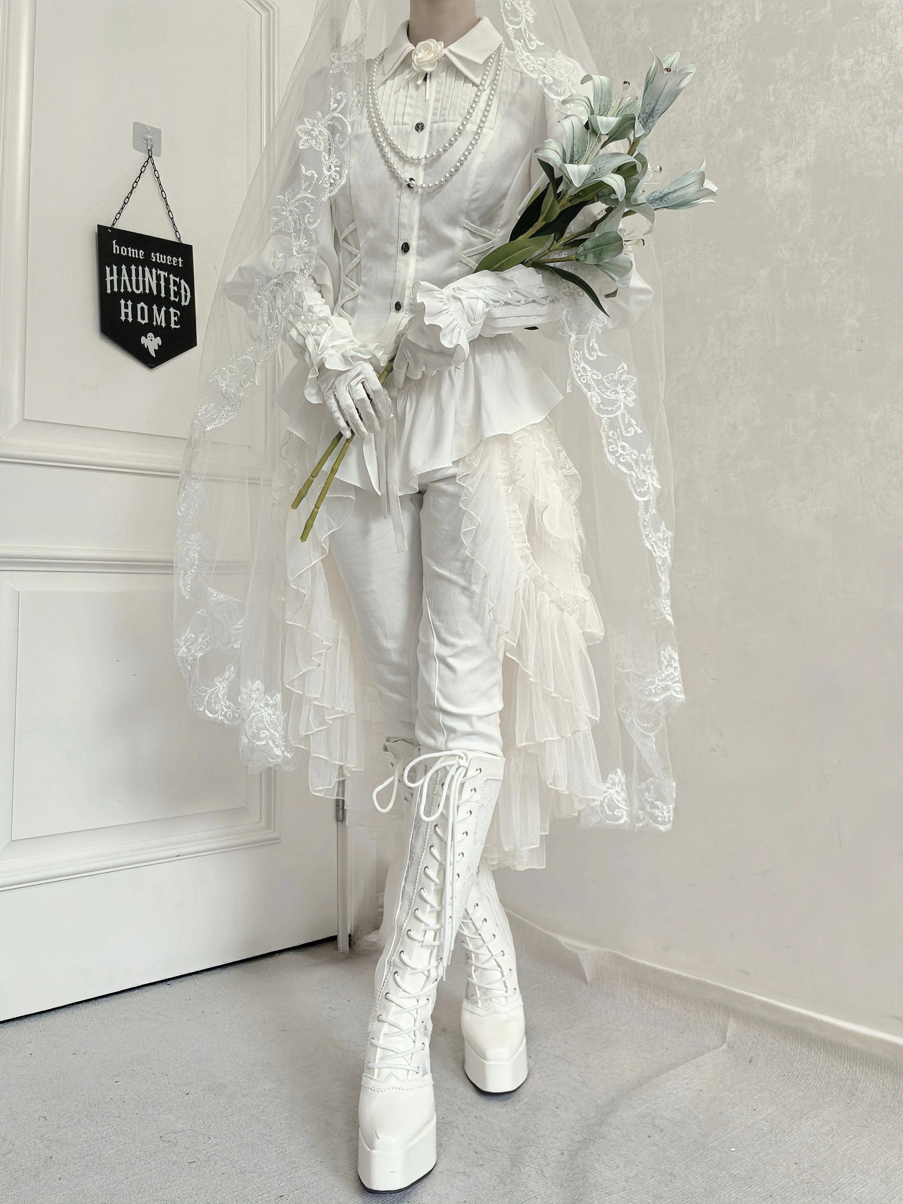 The Lute Player - Gothic Lolita Mutton Sleeves Blouse, Swallow Tail Hem 45159:836459