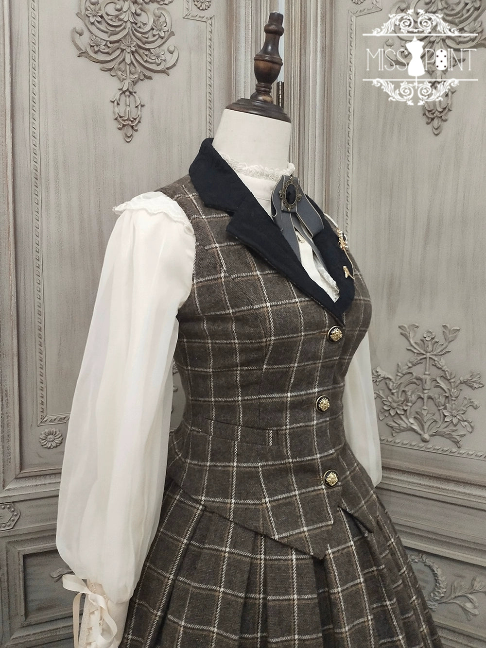 (BFM)Miss Point~Rose~Elegant Lolita Pliad Print Vest Customized M dark brown grid 