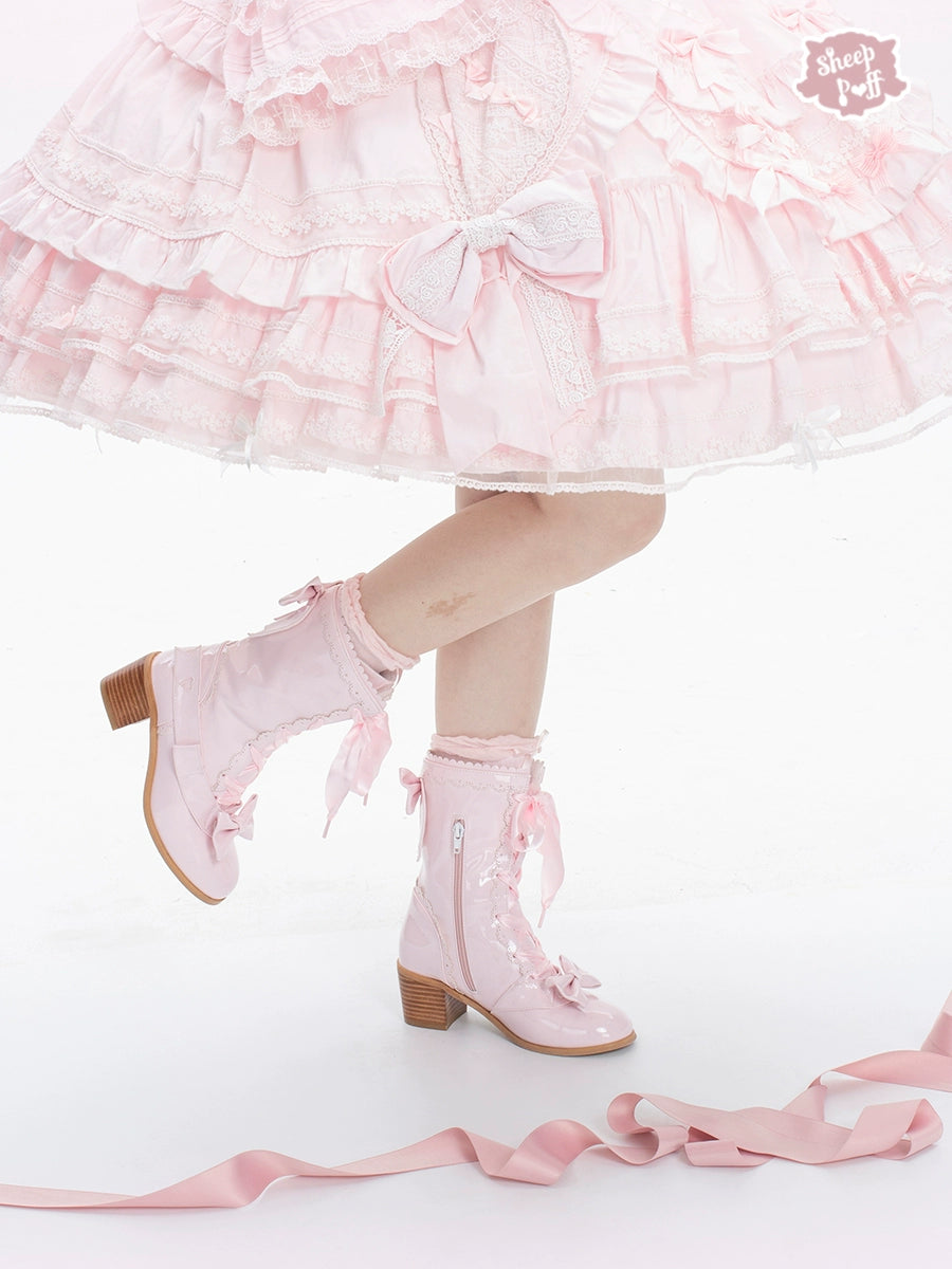 Sheep Puff - Sheepy Hooves - Kawaii Lolita Mid-Calf Boots, Side Zipper