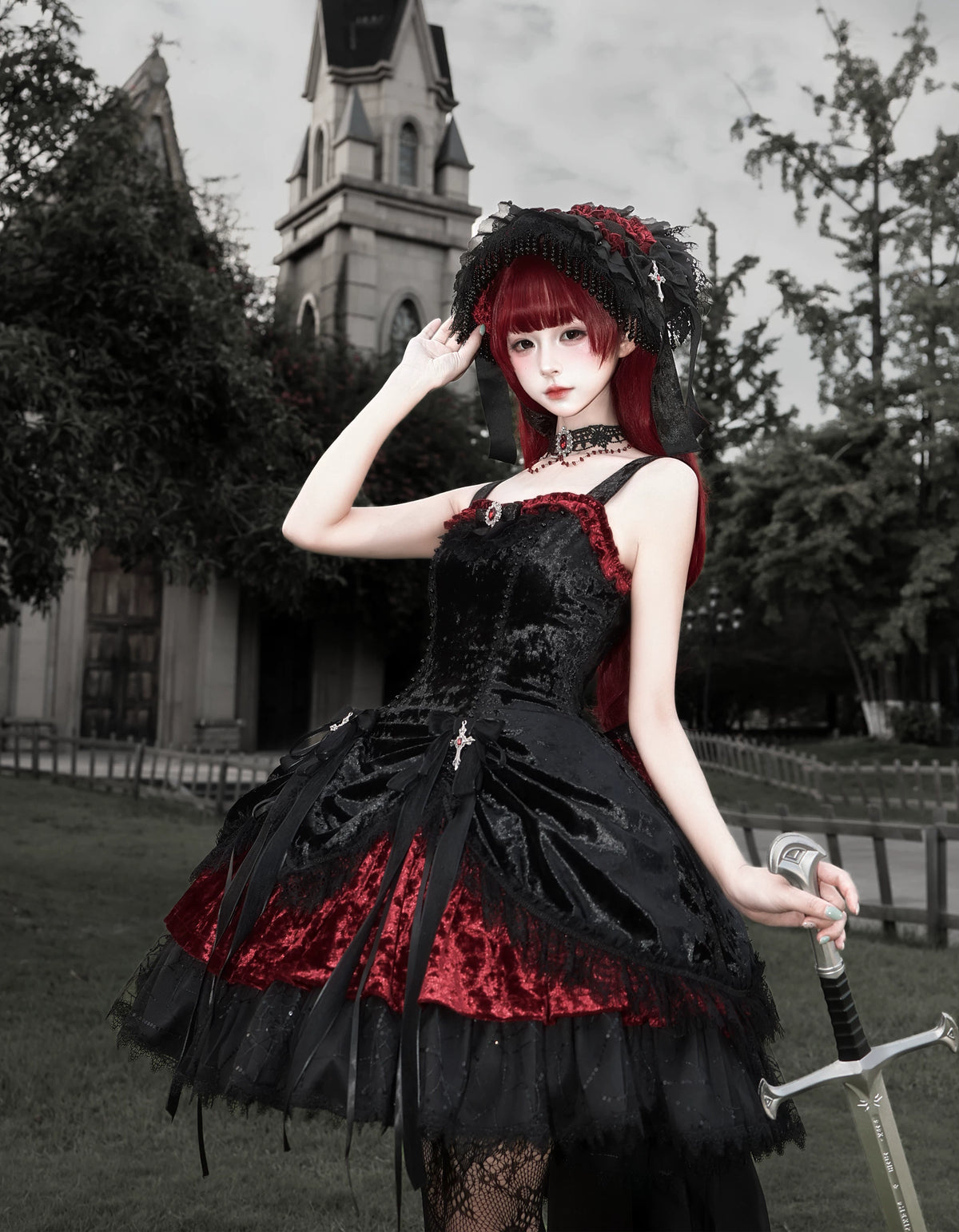 Dark Raven Poem - Gothic Lolita JSK & Bolero Dress Set, Diamond Velvet 45967:869797