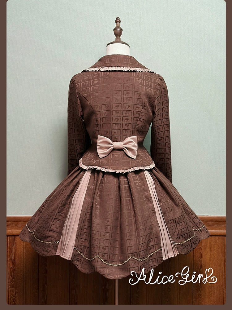 Alice Girl - Bear Chocolate Slab - Classic Lolita Slim Fit Jacket Coat, Lapel Collar 44310:803985