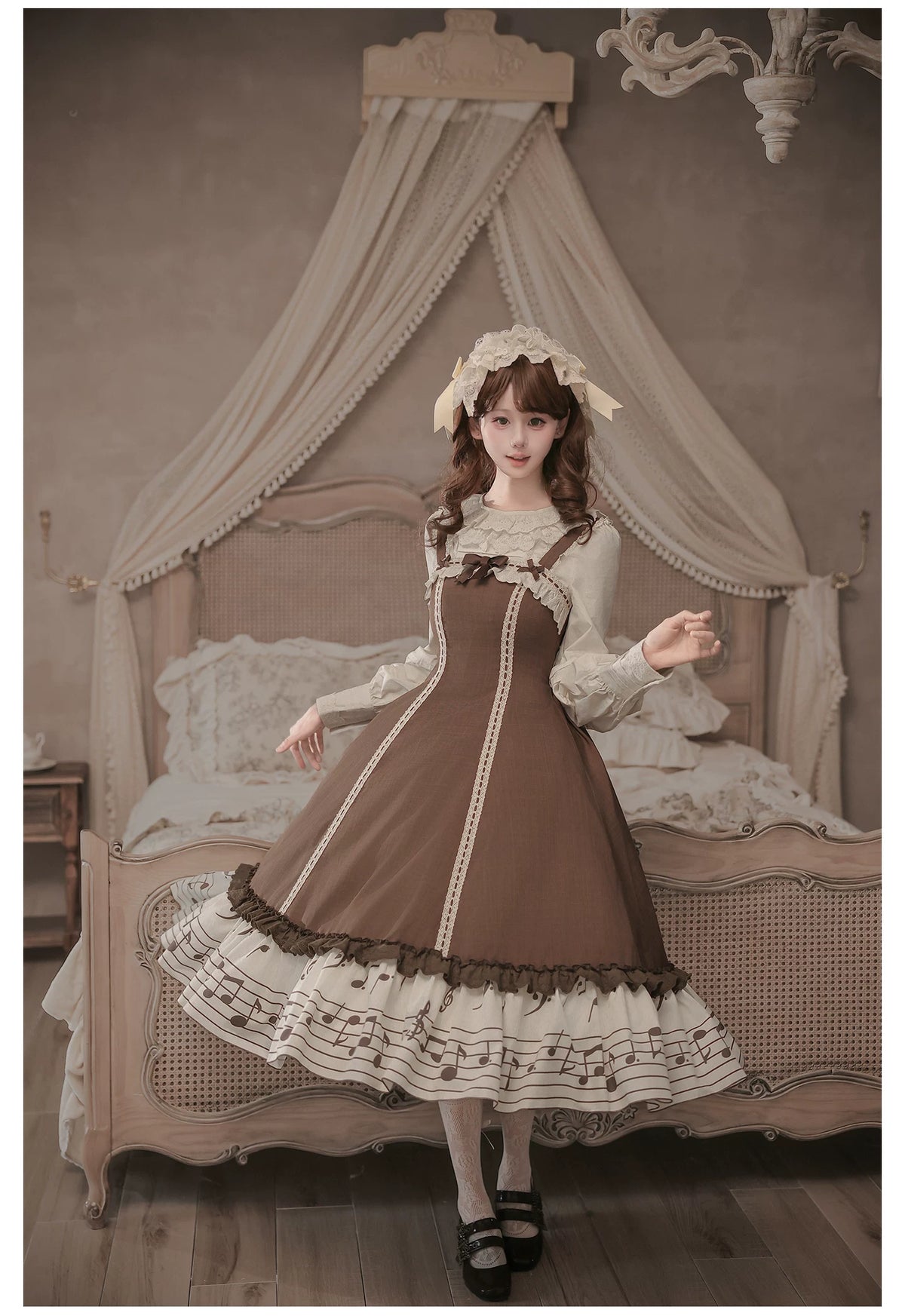 Solo Moment - Classic Lolita JSK & Blouse Dress Set, Piano Keys Print 45940:869015