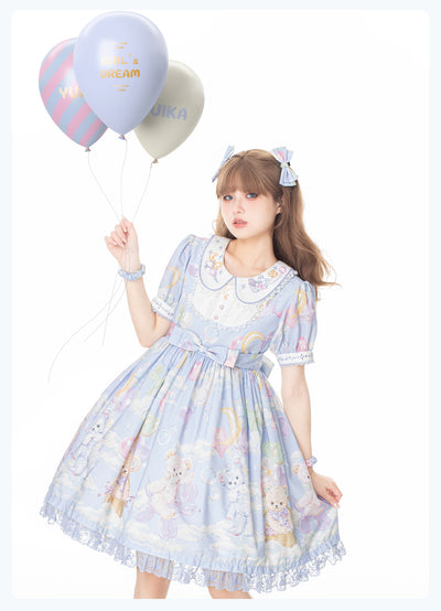 GD Lolita~Balloon Bear~Sweet Blue Short Sleeve OP and Salopette   