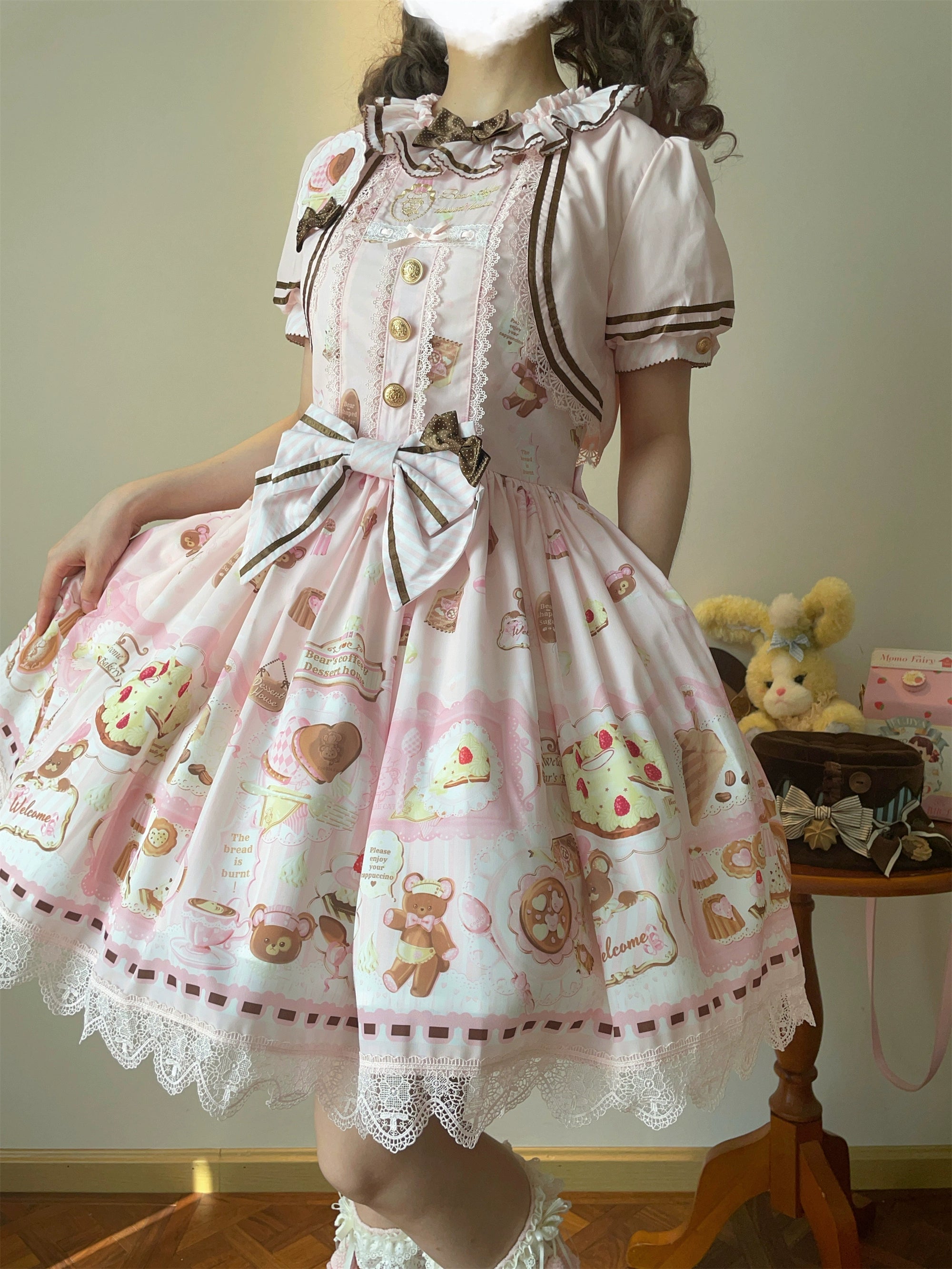 Babyblue - Dream Teahouse - Dessert Print Kawaii Lolita OP Dress Suit 43332:773709