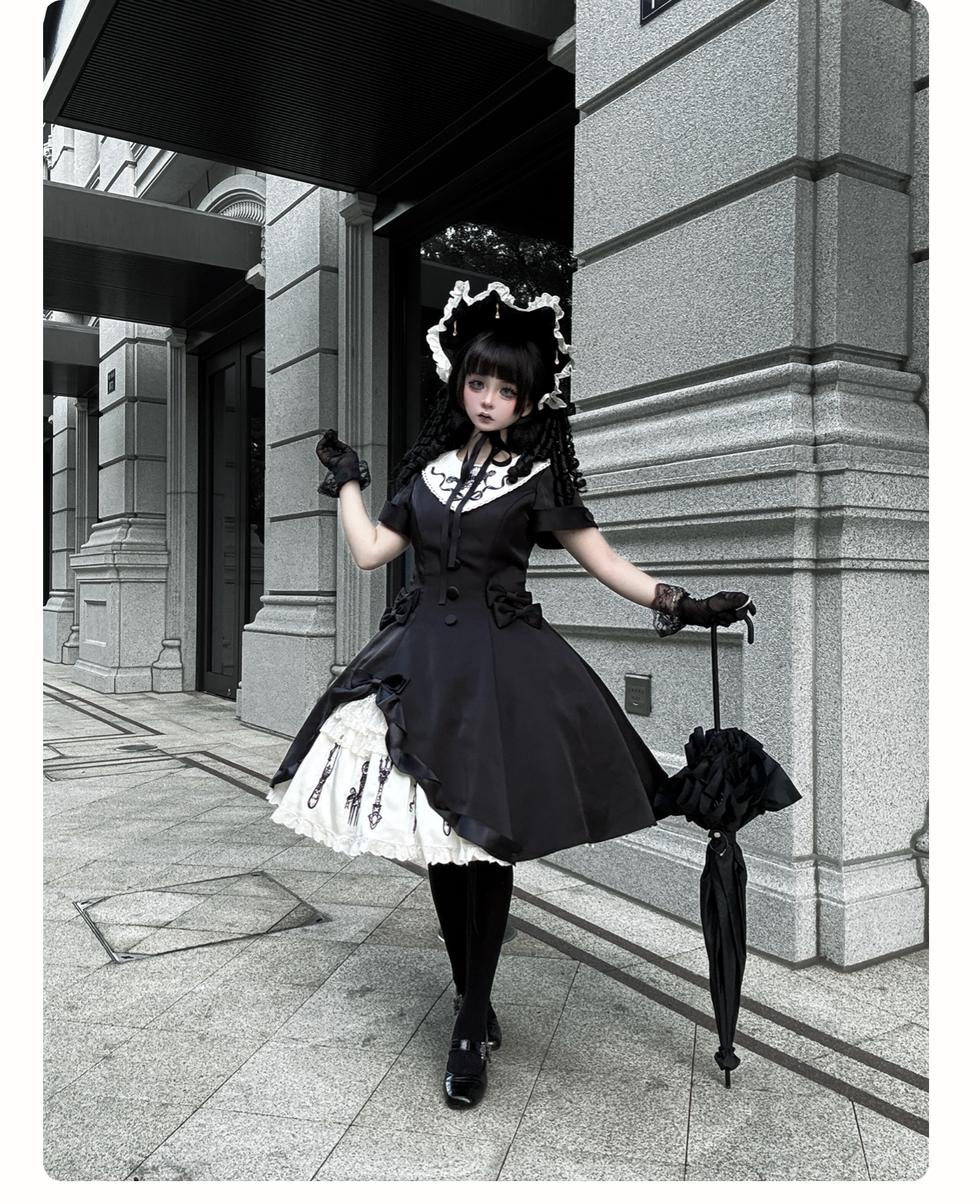Silent Dinner - Gothic Lolita Six-Panel OP Dress with Cutlery Embroidery 45669:857738