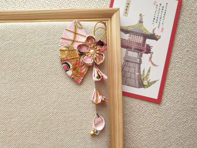(BFM)Xuanji~Wa Lolita Headdress Sakura Fan Lolita Accessory Pink Gold-Embossed Sakura  