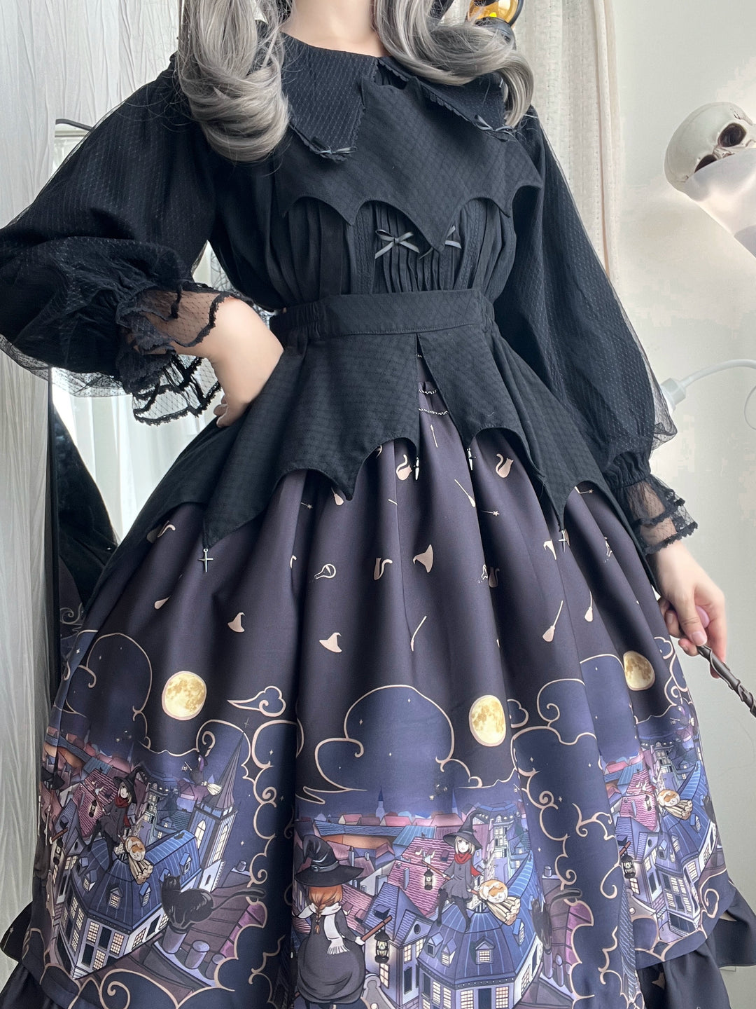 Magic Tea Party~Witching Night~Bat-Inspired Gothic Lolita Apron for Halloween