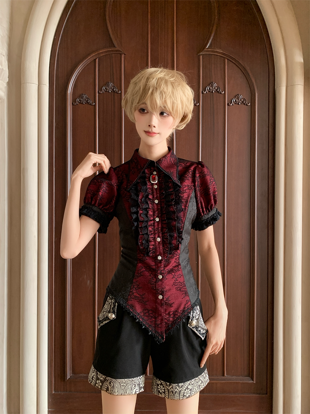 Chill Rice - Jacquard Sleeveless Ouji Lolita Blouse, Lace Accent (2XL L M S XL) 44800:822397