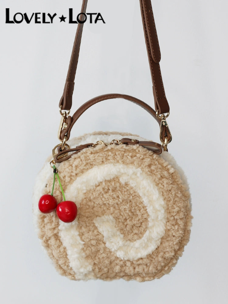 LovelyLota - Little Swiss Roll - Cute Plush Lolita Bag, Adjustable Crossbody Strap Light Color
