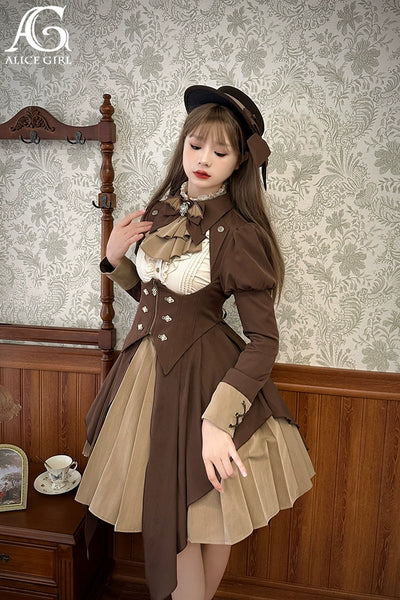(BFM)Alice Girl~Two-Piece Lolita Dress~Detective Butler Blazer Long Sleeve OP XS Coffee (bustier jacket only) 