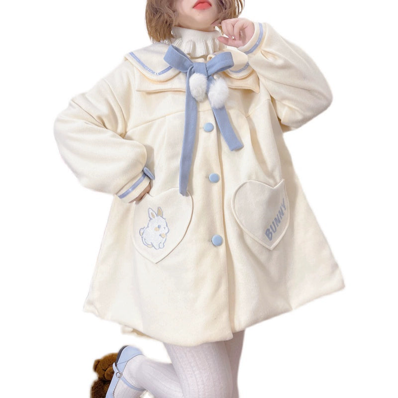 Niu Niu - Plus Size Lolita Coat Woolen Winter Lolita Overcoat Off-white M