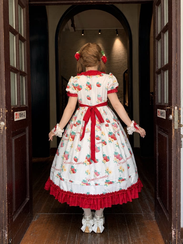 Sweet Berry Tidings - Plus Size Sweet Lolita OP Dress, Strawberry Print 45851:865338