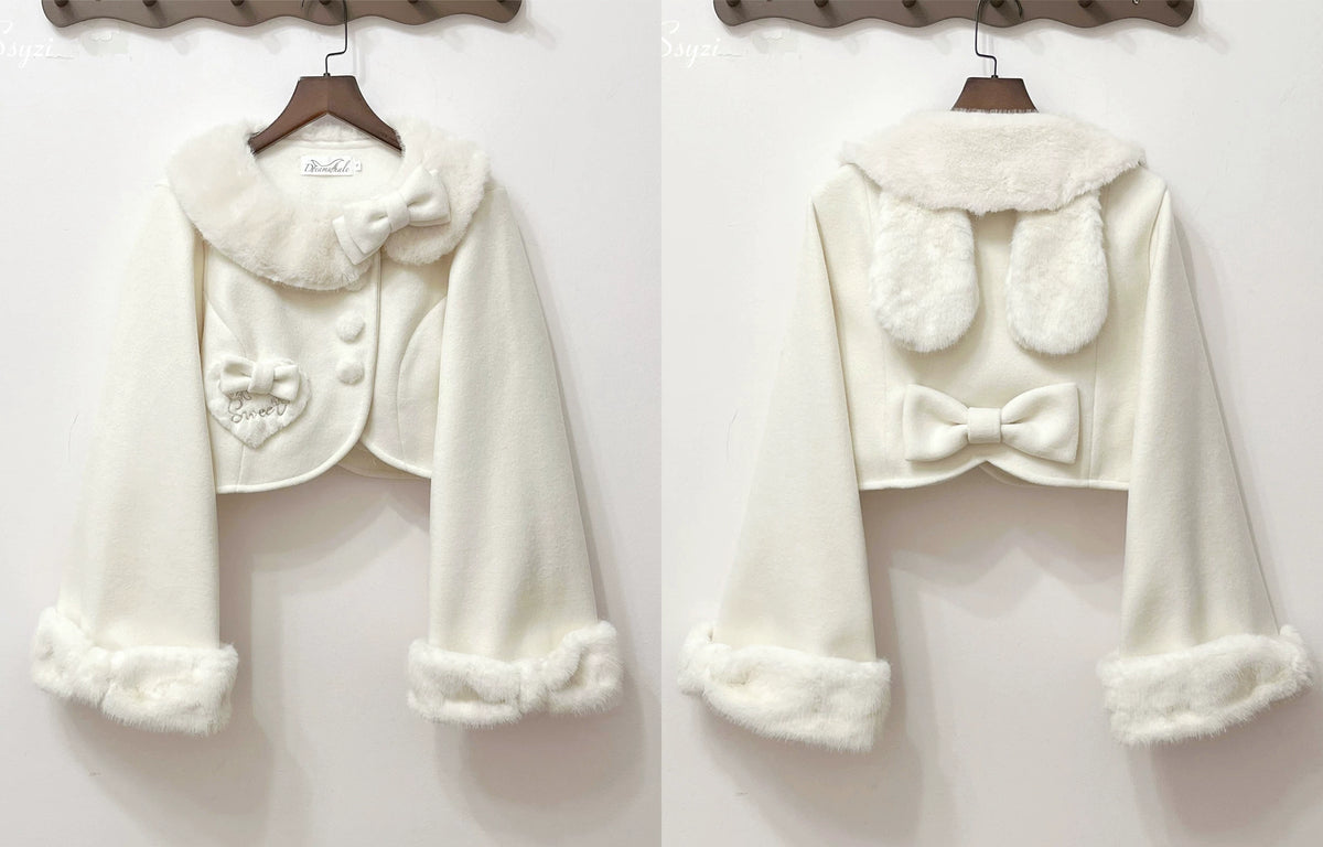 Rabbit Heart Knot - Sweet Lolita Winter Short Coat, Detachable Bunny-Ear Collar 45891:866854