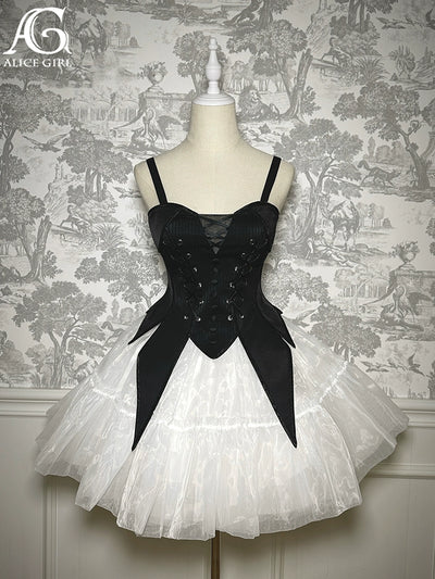 Alice Girl~Doll Mystery~Gothic Lolita Skirt Suit Top Skirt Split Dress XS Black (top) 