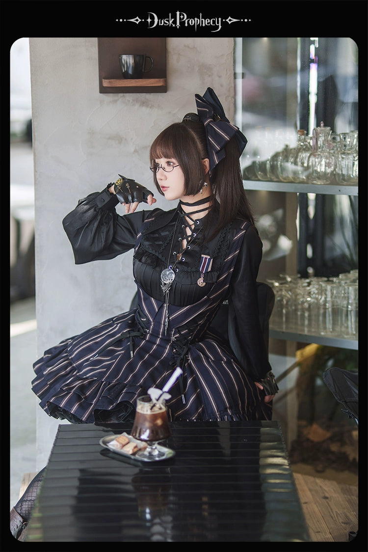 DuskProphecy - Heron - Classic Lolita Striped JSK Dress, Halter Neckline 44313:802927