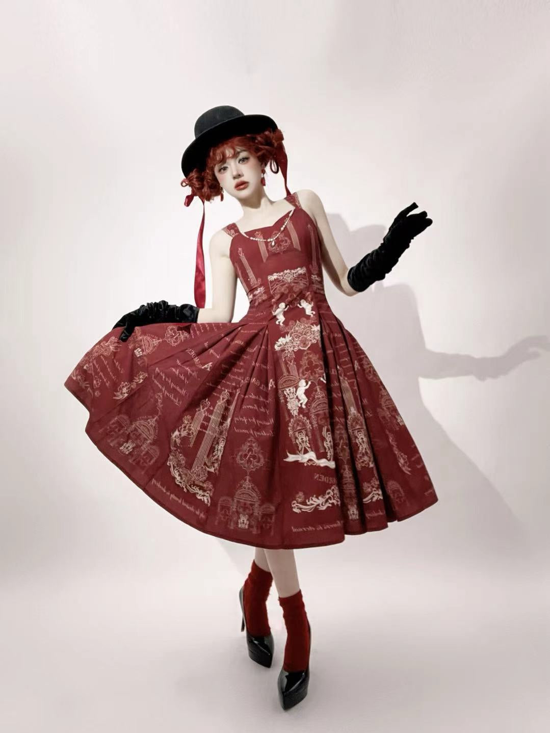 Vault Design~Angel Garden~Elegant Lolita JSK Six-panel Lolita Red Dress Extended Version JSK - XS