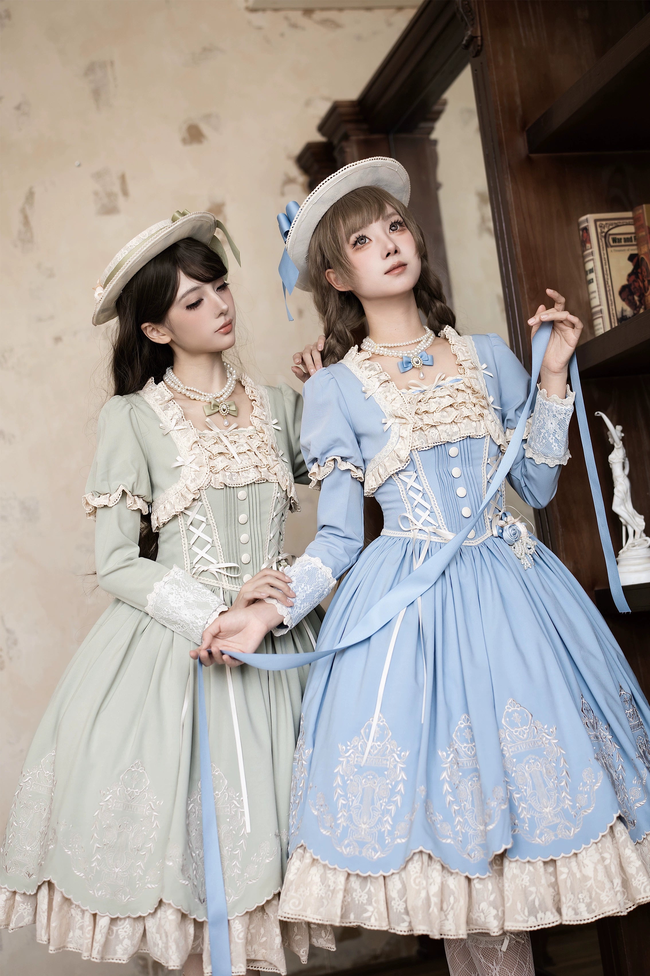 Amber Realm - Dream Strings - Embroidered Classic Lolita OP Dress, Princess Sleeves