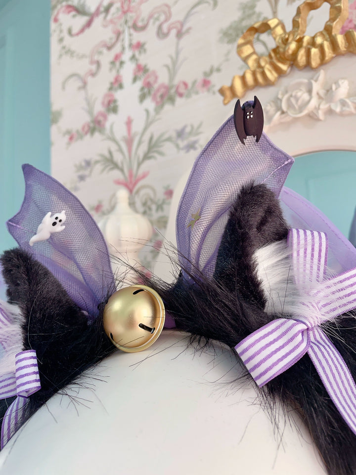 Fluff Mollie~Halloween Lolita KC Bat Cat Ear Bell Headband   