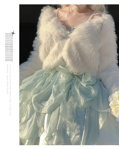 Urtto~Snow Song~Winter Lolita Coat Faux Fur Warm Plush Set   