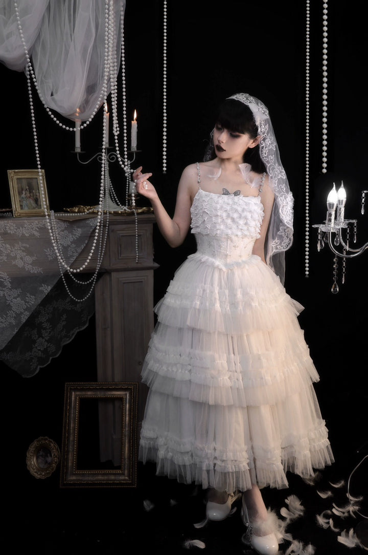Sara Bell~Hailey~Elegant Lolita JSK Dress with Large Tiered Voile Hem
