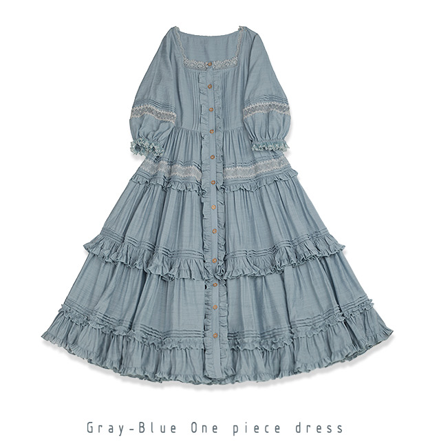 JS Lolita~Jenny and Mentha Tea~Elegant Lolita Square Neckline OP Dress S gray-blue OP 